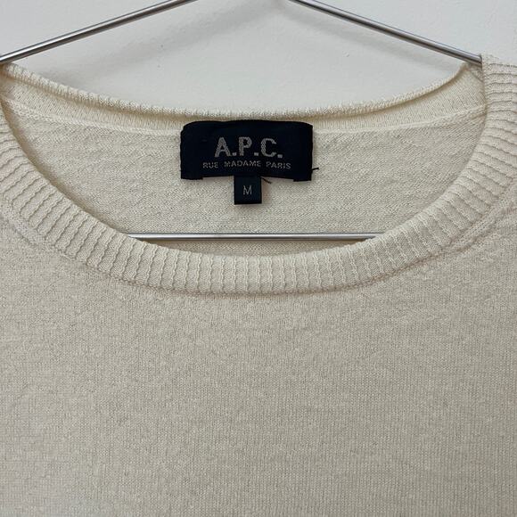 A.P.C. Womens Cream Black Stripe Crewneck 100% Wool Long Sweater Size M - Picture 3 of 12